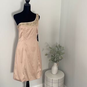 JS Boutique Dress. Lord & Taylor. Beaded one shoulder‎ formal Dress. Gold…